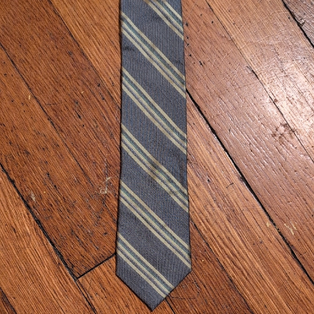 DKNY Gray and Green Striped Tie - 100% Silk